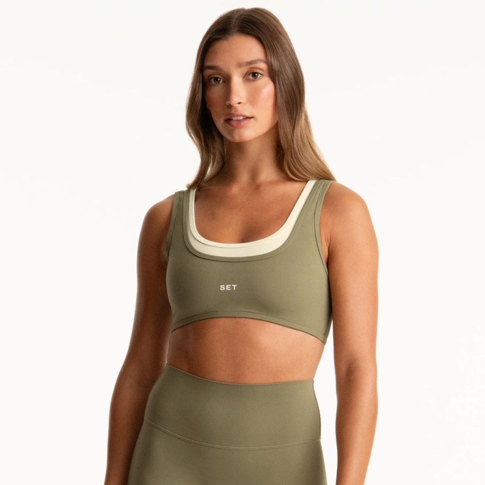 Set Active - Breathe Parke Layer Scoop Bra - beach grass - size medium